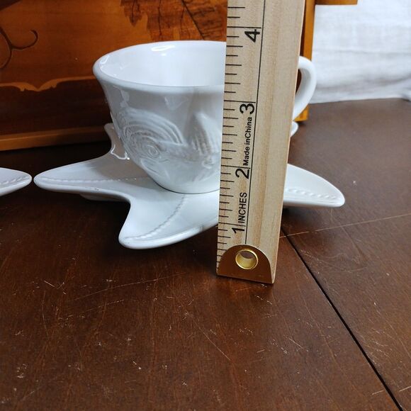 Blue Sky 2007 Majolica Starfish Sea Shell Coffee Tea Cups & Saucers Set Of 4 - Picture 10 of 10